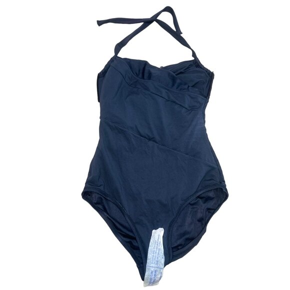 JCrew One Piece Swimsuit Womens 2 Black Halter Faux Wrap Tummy Control Classic - Picture 10 of 16